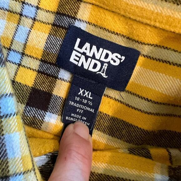 Lands’ End Men’s Yellow Plaid Flagship Flannel Shirt Size XXL NEW w/o Tags - Picture 9 of 10